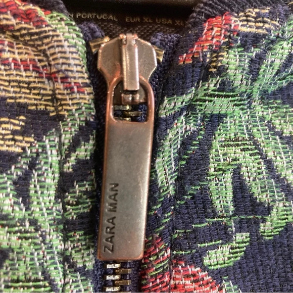 ZARA MAN Sz XL Black Tag Tapestry Jacquard Mix Media Slim Fit Bomber Jacket - Picture 12 of 13